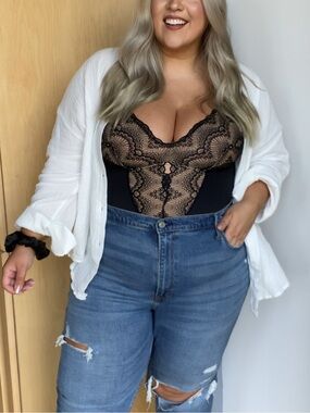 2020 Ave Ivory Crinkle Gauze Button Up Shirt Plus Size 3XL